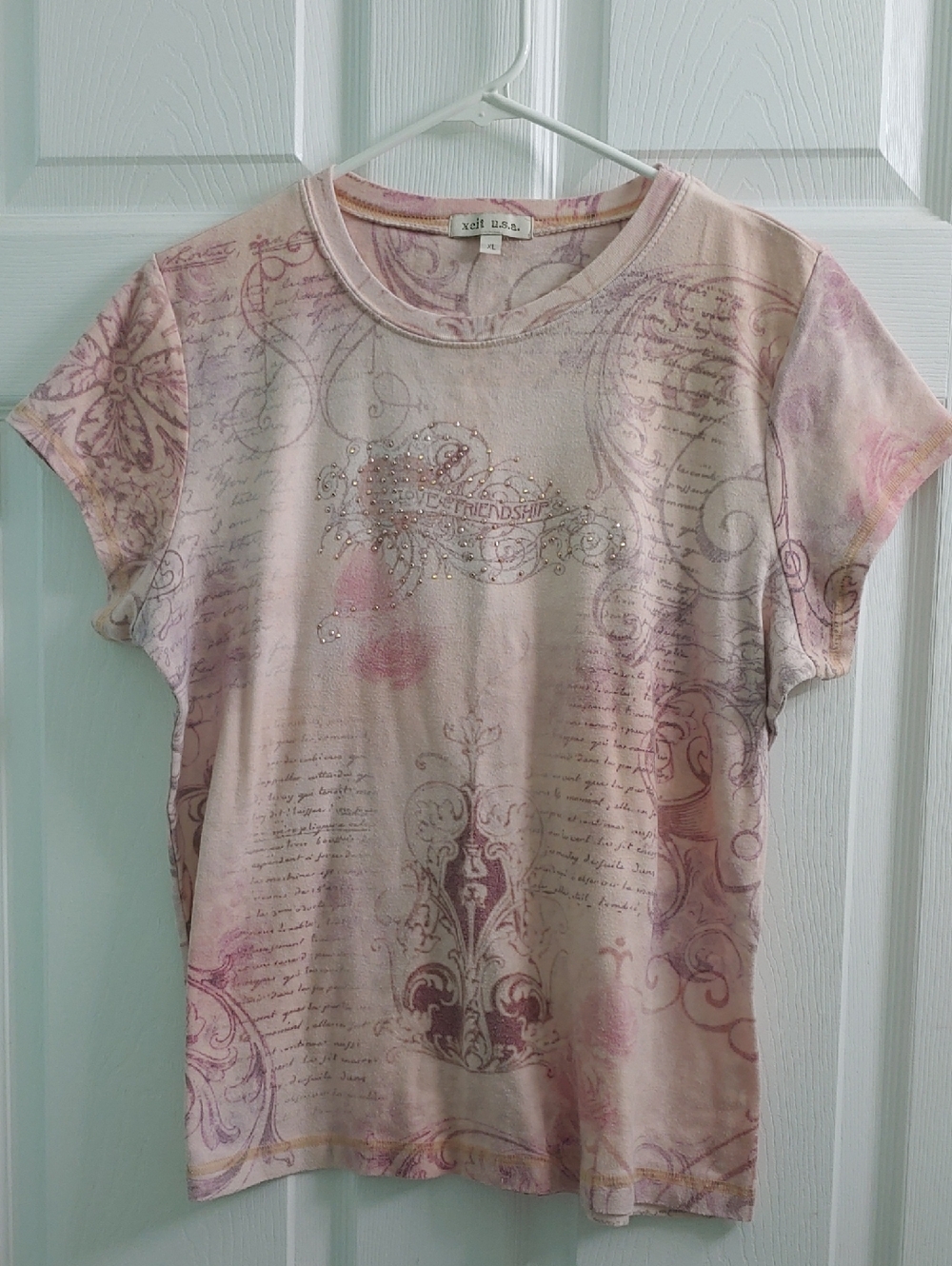 Vintage Y2K T Shirt Women's Tattoo Style Studded Pink Top Size XL